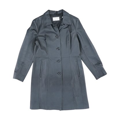 Black Solid Leather Coat