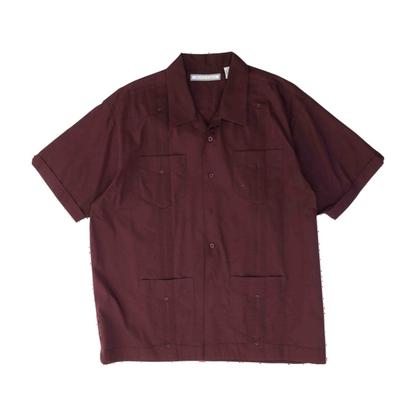 Maroon Solid Short Sleeve Button Down