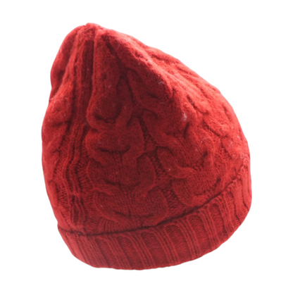 Red Virgin Wool Cable Knit Beanie