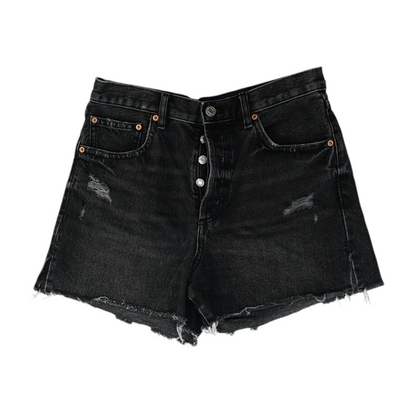 Black Solid Denim Shorts