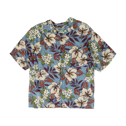 Blue Floral Short Sleeve Button Down