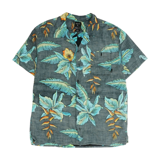 Gray Tropical Short Sleeve Button Down