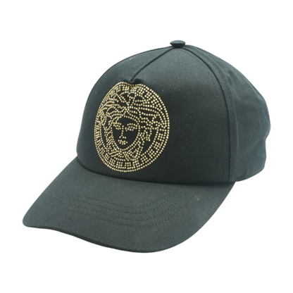 Black and Gold Medusa Studded Cap