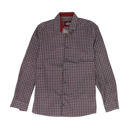 Red Abstract Long Sleeve Button Down