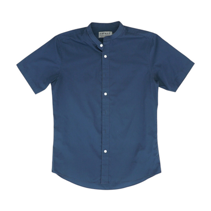 Navy Solid Short Sleeve Button Down
