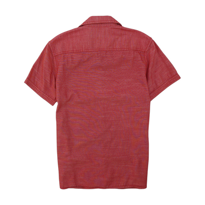 Red Solid Short Sleeve Button Down