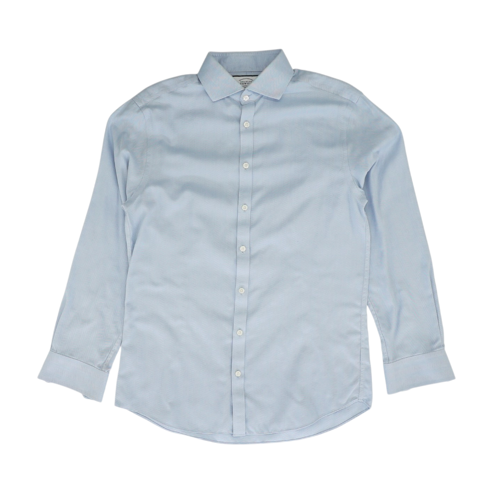 Blue Herringbone Long Sleeve Button Down