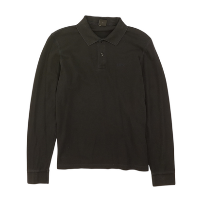 Black Solid Long Sleeve Polo