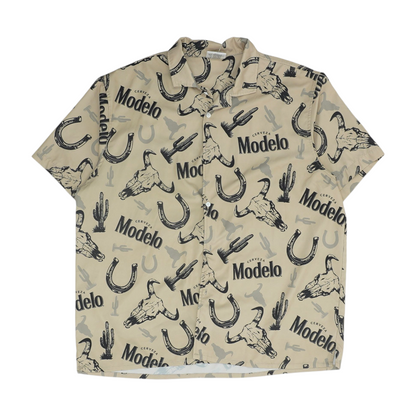 Khaki Print Short Sleeve Button Down