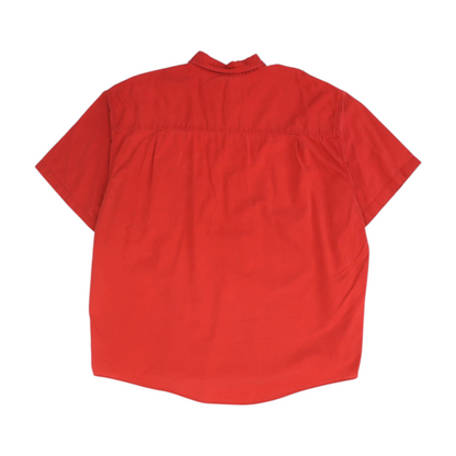 Red Solid Short Sleeve Button Down