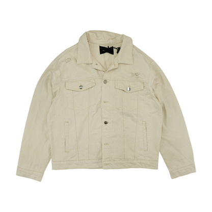 Beige Solid Denim Jacket