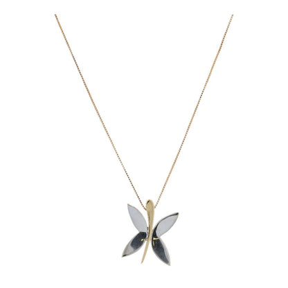 14K Two Tone Gold Butterfly Pendant On Box Chain Necklace