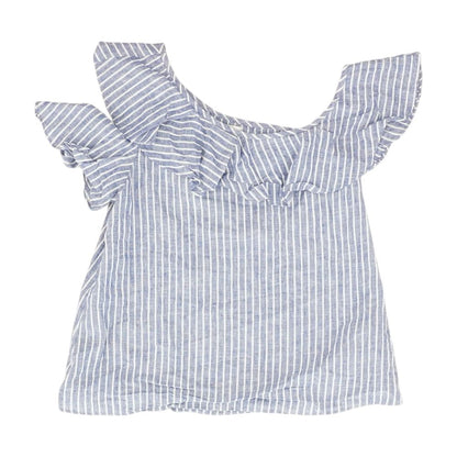 Blue Striped Short Sleeve Blouse