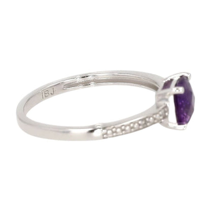 14K White Gold Amethyst Center With Diamond Accents Ring