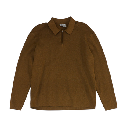 Brown Solid 1/4 Zip Sweater