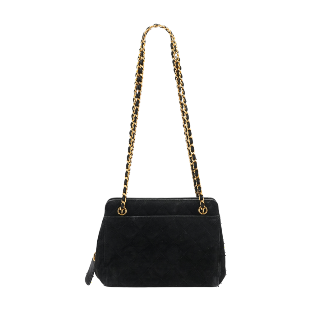 Vintage Quilted Suede Frame Top Bag in Black