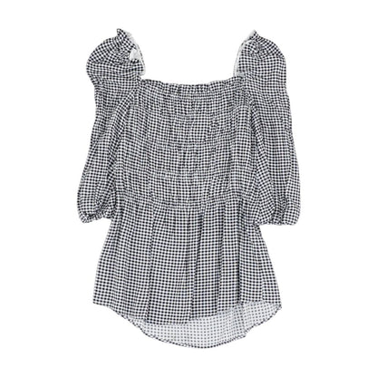 Black Check 3/4 Sleeve Blouse