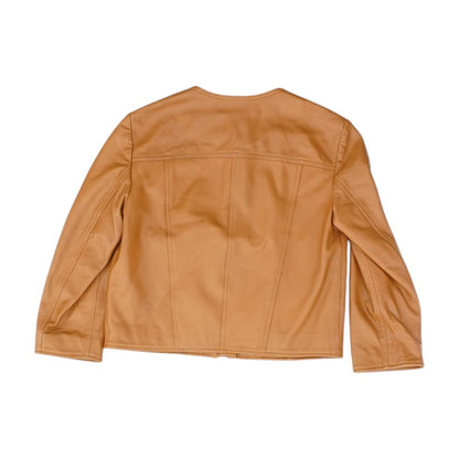 Brown Solid Faux Leather Jacket
