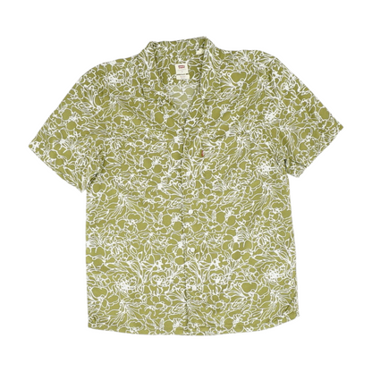 Green Floral Short Sleeve Button Down