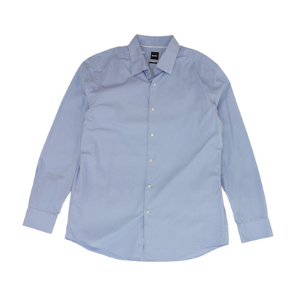 Blue Solid Long Sleeve Button Down