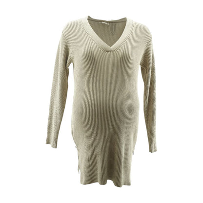 Tan V-Neck Maternity Sweater