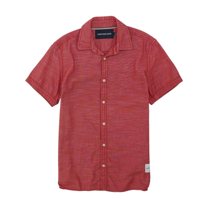 Red Solid Short Sleeve Button Down