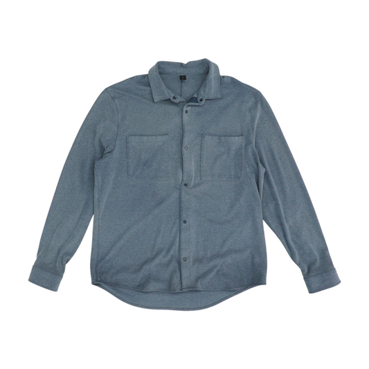 Blue Solid Long Sleeve Button Down