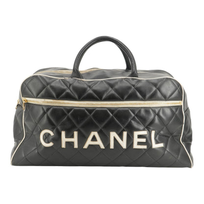Black & White Vintage Quilted Leather Duffle Bag