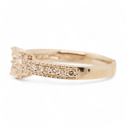 Platinum Round Diamond Clover Cluster With Accented Shank Band