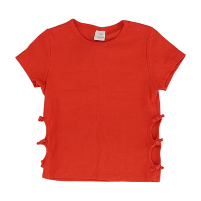 Red Solid Crewneck Knit Top