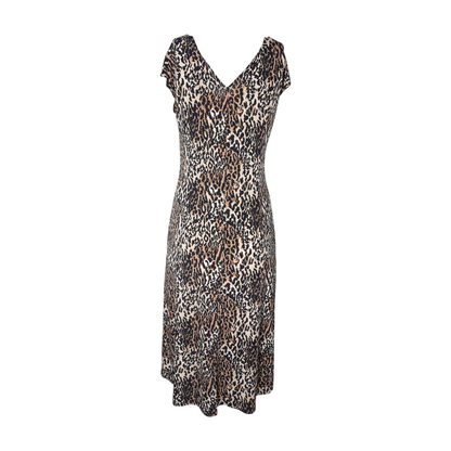 Tan Animal Print Midi Dress
