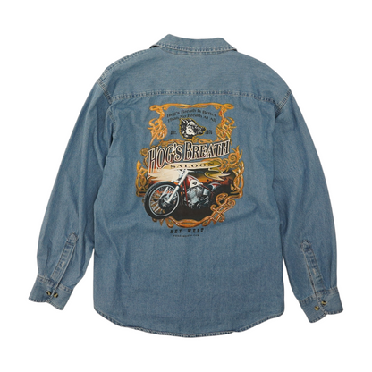 Vintage Blue Solid Long Sleeve Button Down