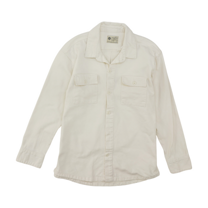 White Solid Flannel Button Down