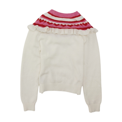White Color Block Pullover Sweater