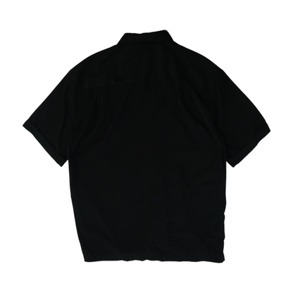 Black Solid Short Sleeve Button Down