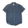 Blue Solid Short Sleeve Button Down