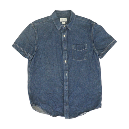 Blue Solid Short Sleeve Button Down