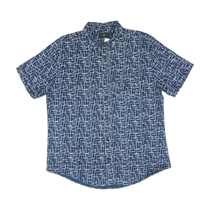 Navy Print Short Sleeve Button Down