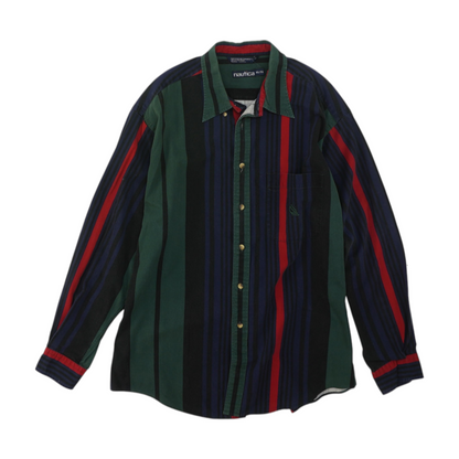 Vintage Green Striped Long Sleeve Button Down
