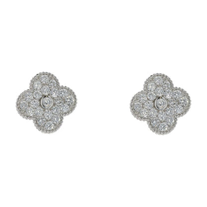 1 1/3 Ct 14K White Gold Lab Grown Diamond Accented Clover Stud Earrings