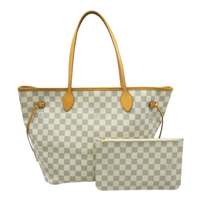 Cream Never full in Damier Azur Canvas Handbag
