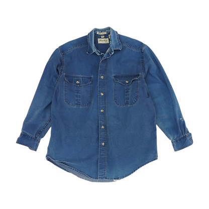 Vintage Blue Solid Long Sleeve Button Down