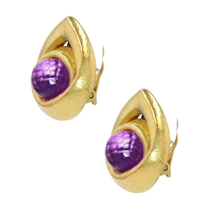 14K Gold Plated Triangle With Pink Stone Clip On Earrings