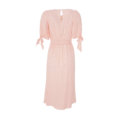 Peach Check Midi Dress
