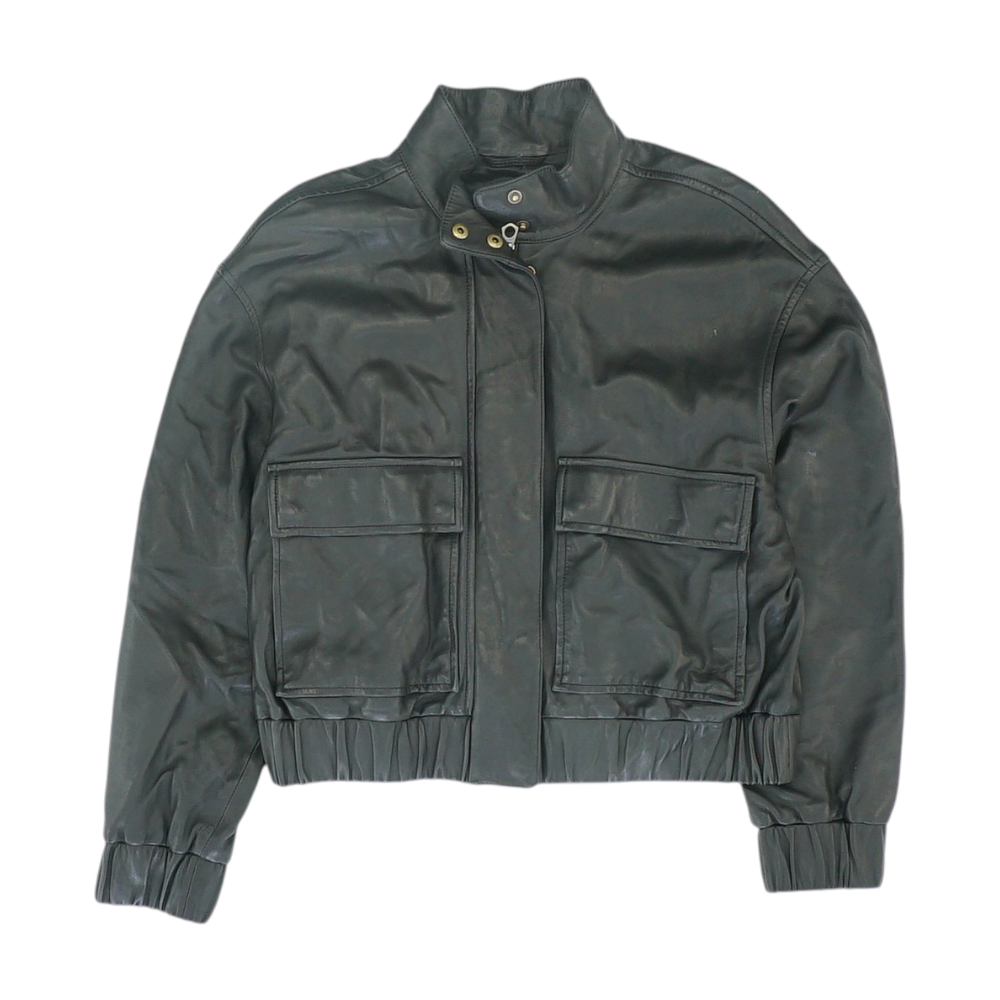 Black Solid Leather Jacket