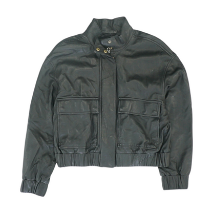 Black Solid Leather Jacket