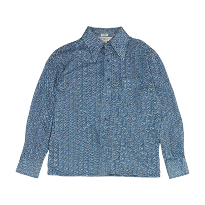 Vintage Blue Abstract Long Sleeve Button Down