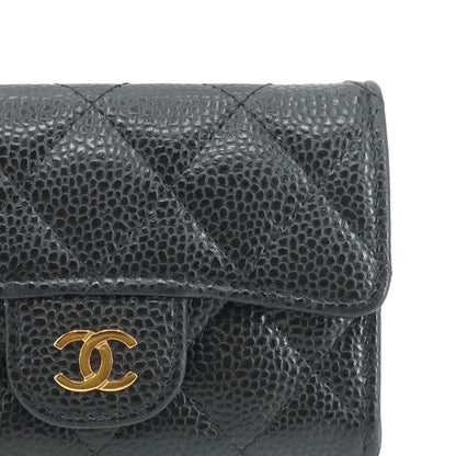 Black Classic Flap Card Holder in Quilted Caviar Leather