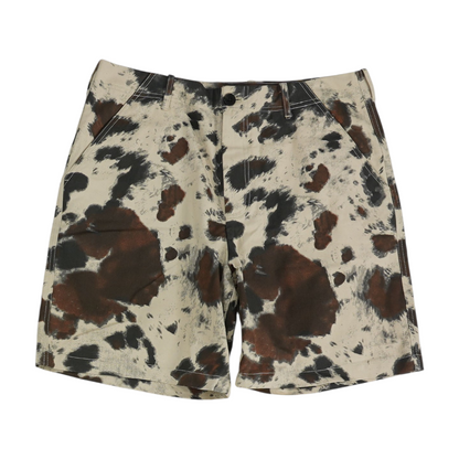 Beige Animal Print Denim Shorts