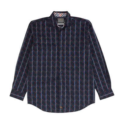 Navy Geometric Long Sleeve Button Down